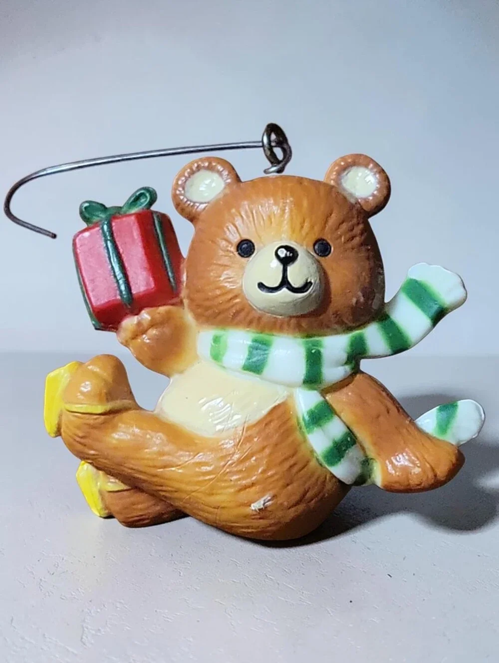 Vtg 80s Winter-Sports Christmas Ice Skating Teddy Bear Ornament Scarf Gift Smile